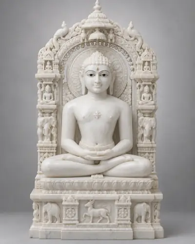 Makrana White Marble Shantinath Murti with Parikar, 24in