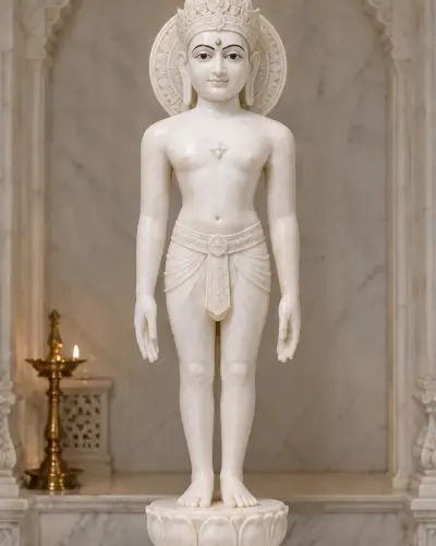 Makrana White Marble Simandhar Swami Murti with Mugat, 18in