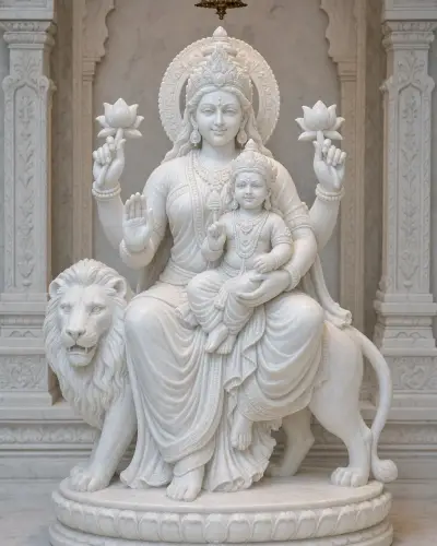 Handcrafted Makrana White Marble Skandamata Durga Statue, 2ft
