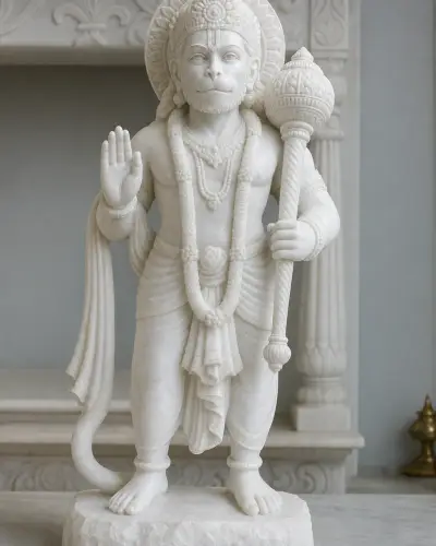 Makrana White Marble Standing Blessing Hanuman 24in
