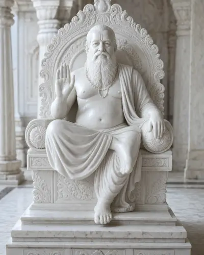 Handcrafted Makrana White Marble Swami Samarth on Throne, 3 ft
