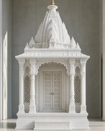 Handcrafted Makrana White Marble Two-Tier Shikhar Temple for Home, 72in
