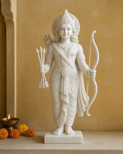 Handcrafted Makrana White Marble Veer Barbarika Teen Baan Dhari Murti, 15in