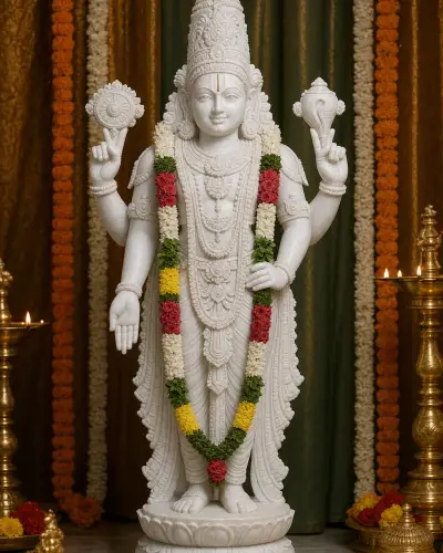 Handcrafted Makrana White Marble Venkateswara Statue with Alankaram, 30in