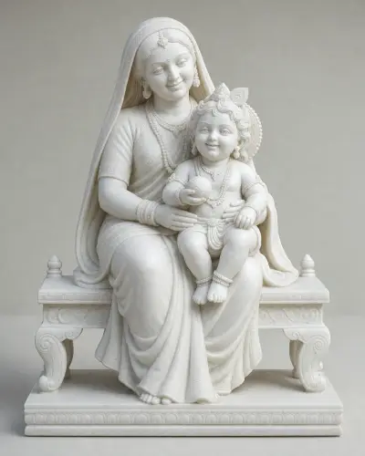 Makrana White Marble Yashoda with Infant Krishna, 18 in