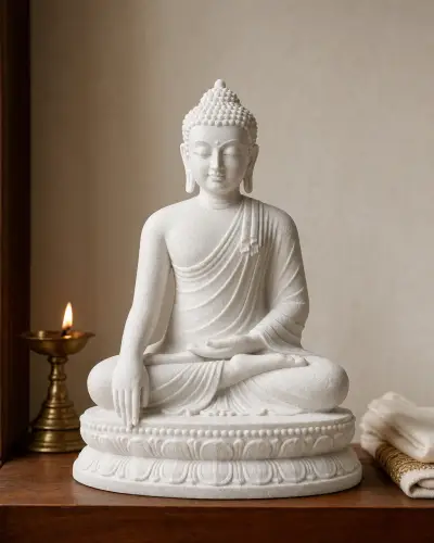 Cast Marble Dust Bhumisparsha Buddha Murti, 12 in