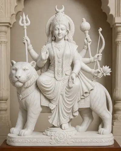 Handcrafted Marble Dust Chandraghanta Devi Statue, 2ft