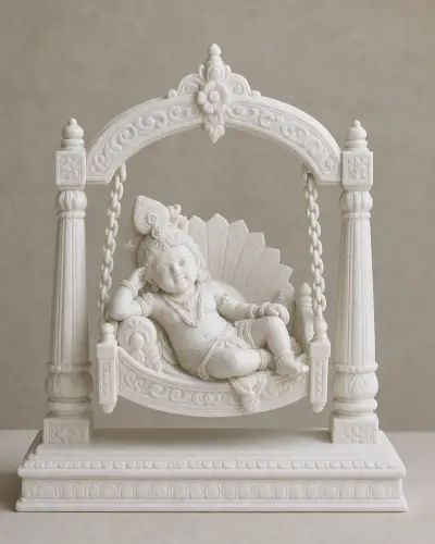 Marble Dust Compact Bal Gopal Jhula for Home Mandir, 12 in