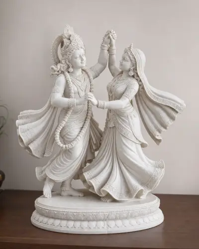 Handcrafted Marble Dust Radha Krishna Raas Leela Dancing Pair, 18-inch