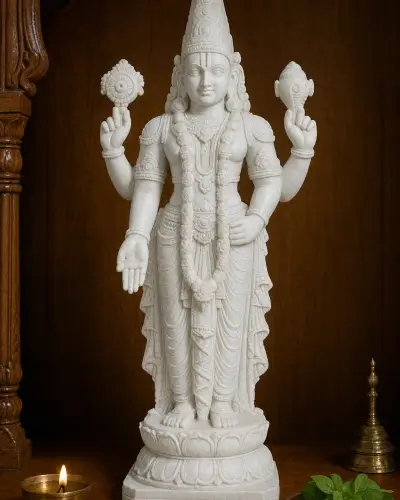 Handcrafted Marble Dust Tirupati Balaji Statue for Home Altar, 12in