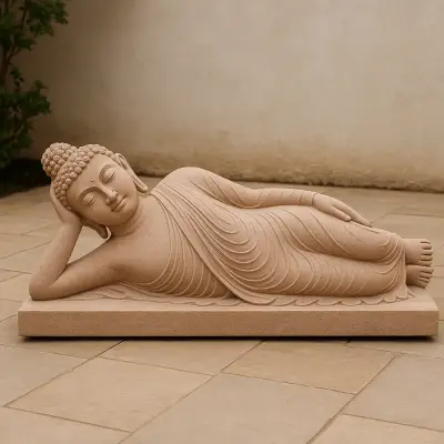 Handcrafted Dholpur Sandstone Buddha Statue – Reclining, 4ft