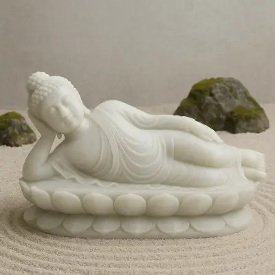 Handcrafted White Jadeite Buddha Statue – Reclining, 2ft