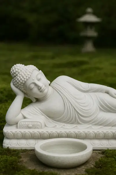Handcrafted Vietnam White Marble Buddha Statue – Reclining, 2ft