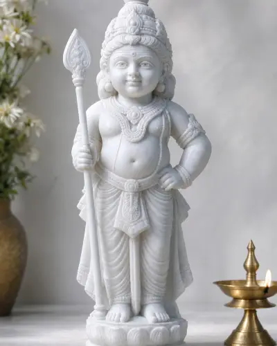 Handcrafted Sagyin White Marble Bala Murugan (Child) Statue, 14in