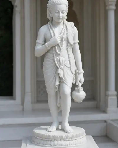 Handcrafted Sagyin White Marble Nilkanth Varni Yogi Statue, 36in
