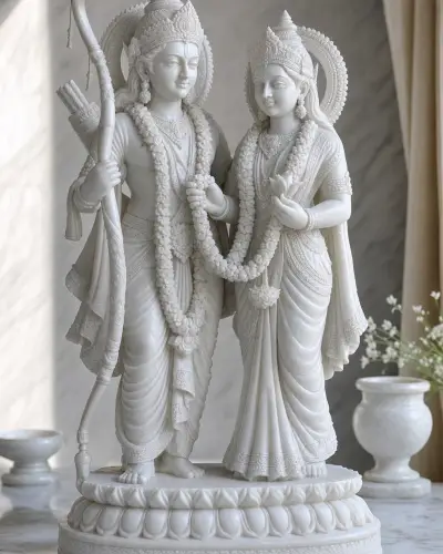 Handcrafted Sagyin White Marble Ram-Sita Vivah Pair, 30 Inches
