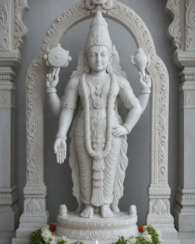 Handcrafted Sagyin White Marble Venkateswara Statue with Prabhavali Arch, 30in