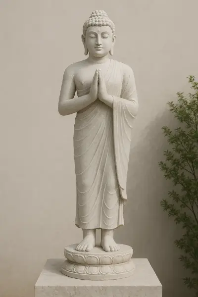 Handcrafted Makrana White Marble Buddha Statue – Prayer (Namaskara), 3ft