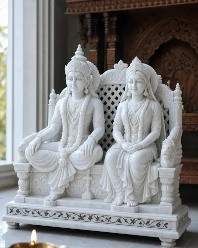 Handcrafted Vietnam Marble Ram-Sita on Singhasan Throne, 2ft
