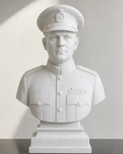 Marble Bust Statue of an Army Officer in Service Dress 24in