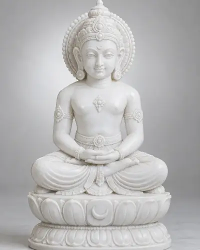 Vietnam White Marble Chandraprabhu Swami Murti, 12in