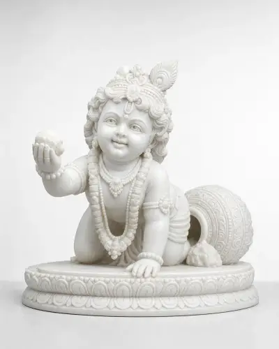Vietnam White Marble Crawling Makhan Chor Laddu Gopal, 12 in