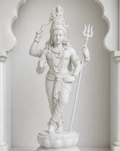 Handcrafted Vietnam White Marble Gangadhara Shiva Statue, 30in
