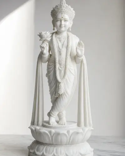 Handcrafted Vietnam White Marble Ghanshyam Maharaj Standing Murti, 18in