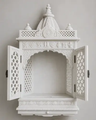 Vietnam White Marble Wall-Mounted Jain Gokhla Derasar — 24 in