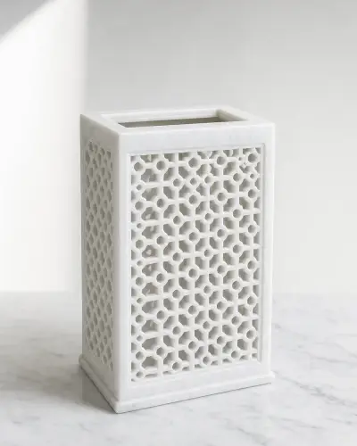 Vietnam White Marble Jali Tissue Box Cover, 6in