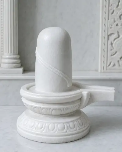 Handcrafted Vietnam White Marble Janeudhari Shiva Lingam, 15in