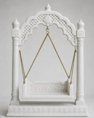 Vietnam White Marble Jali Jhula for Laddu Gopal, 15 in