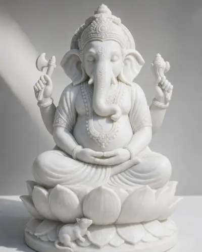 Vietnam White Marble Meditating Ganesh on Lotus, 18 in