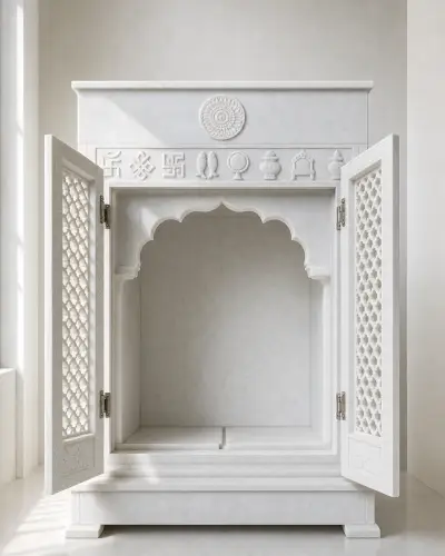 Vietnam White Marble Minimal Modern Jain Derasar — 33 in