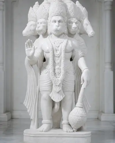 Vietnam White Marble Panchmukhi Hanuman Statue, 30 Inches