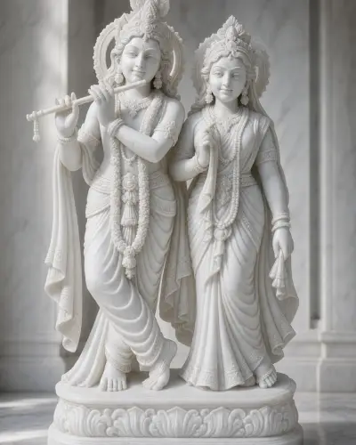 Handcrafted Vietnam White Marble Radha-Krishna Standing Pair, 30-inch