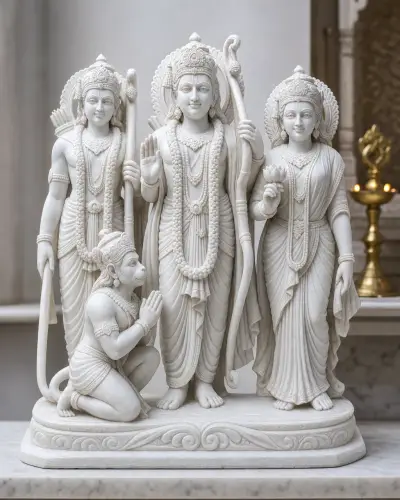 Handcrafted Vietnam White Marble Ram Darbar Home Set, 2.5ft