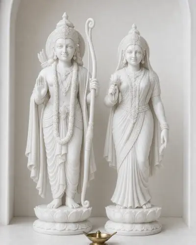 Handcrafted Vietnam White Marble Ram-Sita Standing Pair, 30 Inches