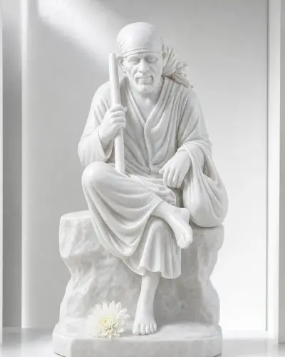 Vietnam White Marble Sai Baba with Satka and Jholi, 15 in