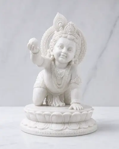 Vietnam White Marble Santan Gopal on Lotus Chowki, 12 in