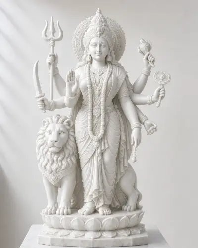 Handcrafted Vietnam White Marble Standing Durga Statue with Trishul, 2.5ft