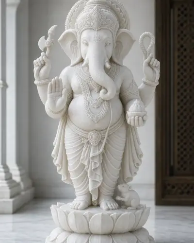Handcrafted Vietnam White Marble Standing Ganesh Statue, 30in