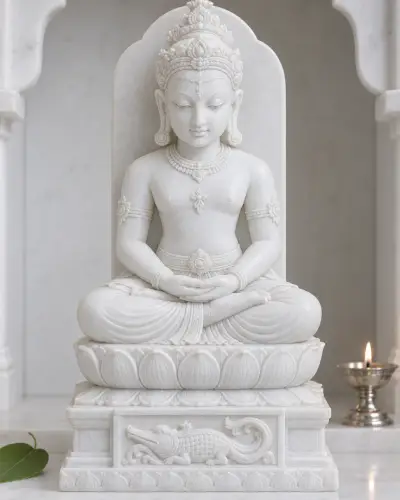 Vietnam White Marble Suvidhinath (Pushpadanta) Murti, 9in