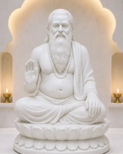Handcrafted Vietnam White Marble Swami Samarth on Lotus Base, 15 inch