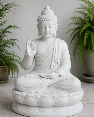 Vietnam White Marble Vitarka Buddha Statue, 36 in