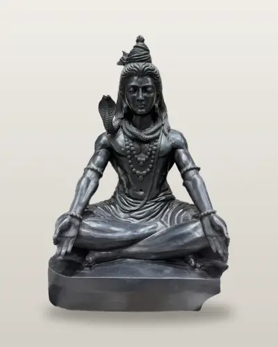 Handcrafted Black Marble Meditating Shiva Statue, 24in