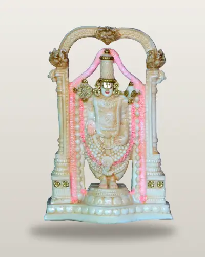 Hand-Painted Marble Dust Tirupati Balaji under Arch, 8 in